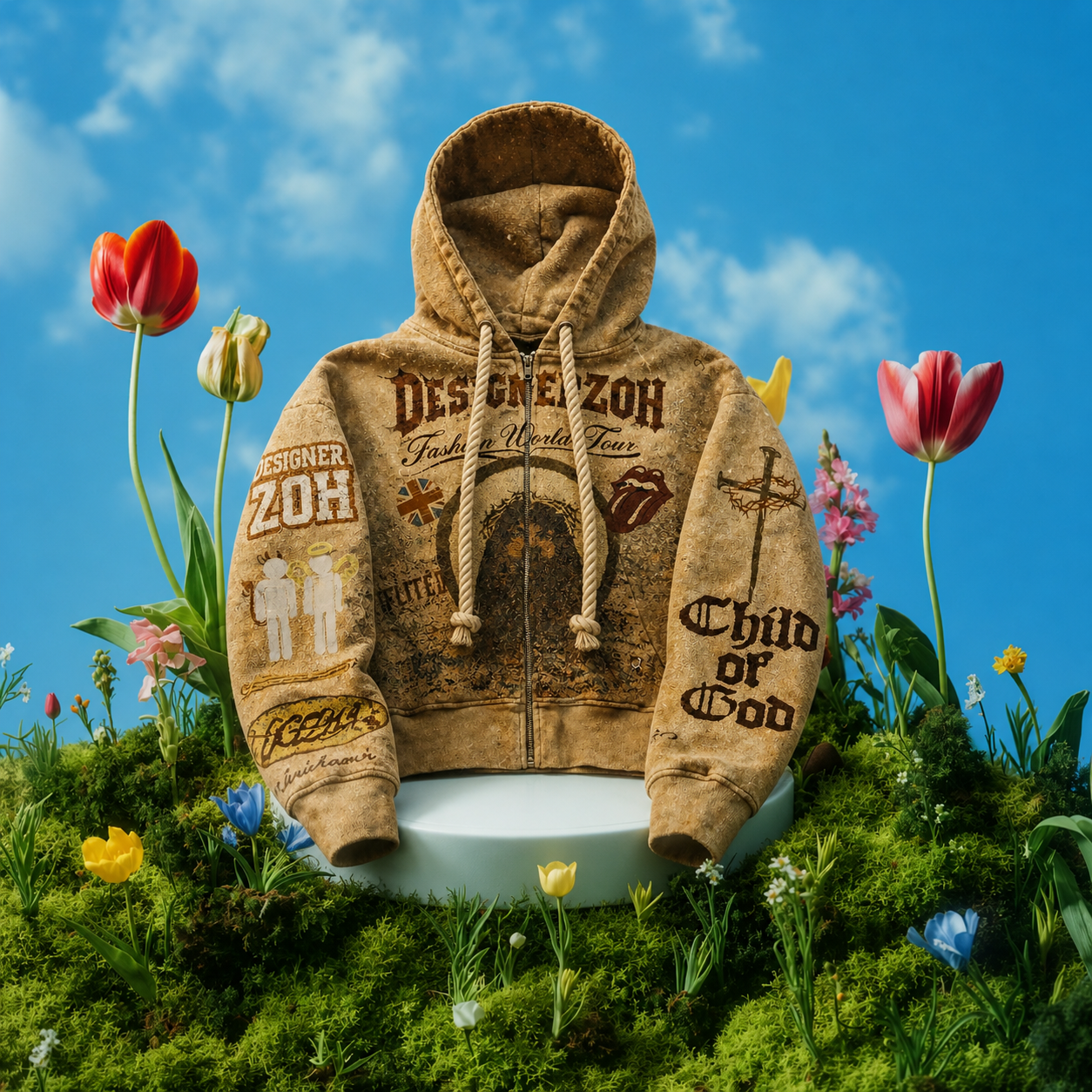 DesignerZoh “Fashion World Tour” Zip-Up Hoodie (Wheat)