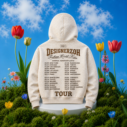 DesignerZoh “Fashion World Tour” Zip-Up Hoodie (Off-White)