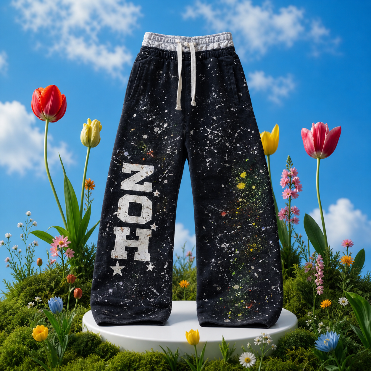 DesignerZoh “World Tour” Paint-Splatter Sweatpants